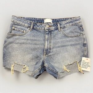 Asos Design Women's Denim Raw Hem Shorts 90s Mid Wash Blue Size 36 Festival Boho